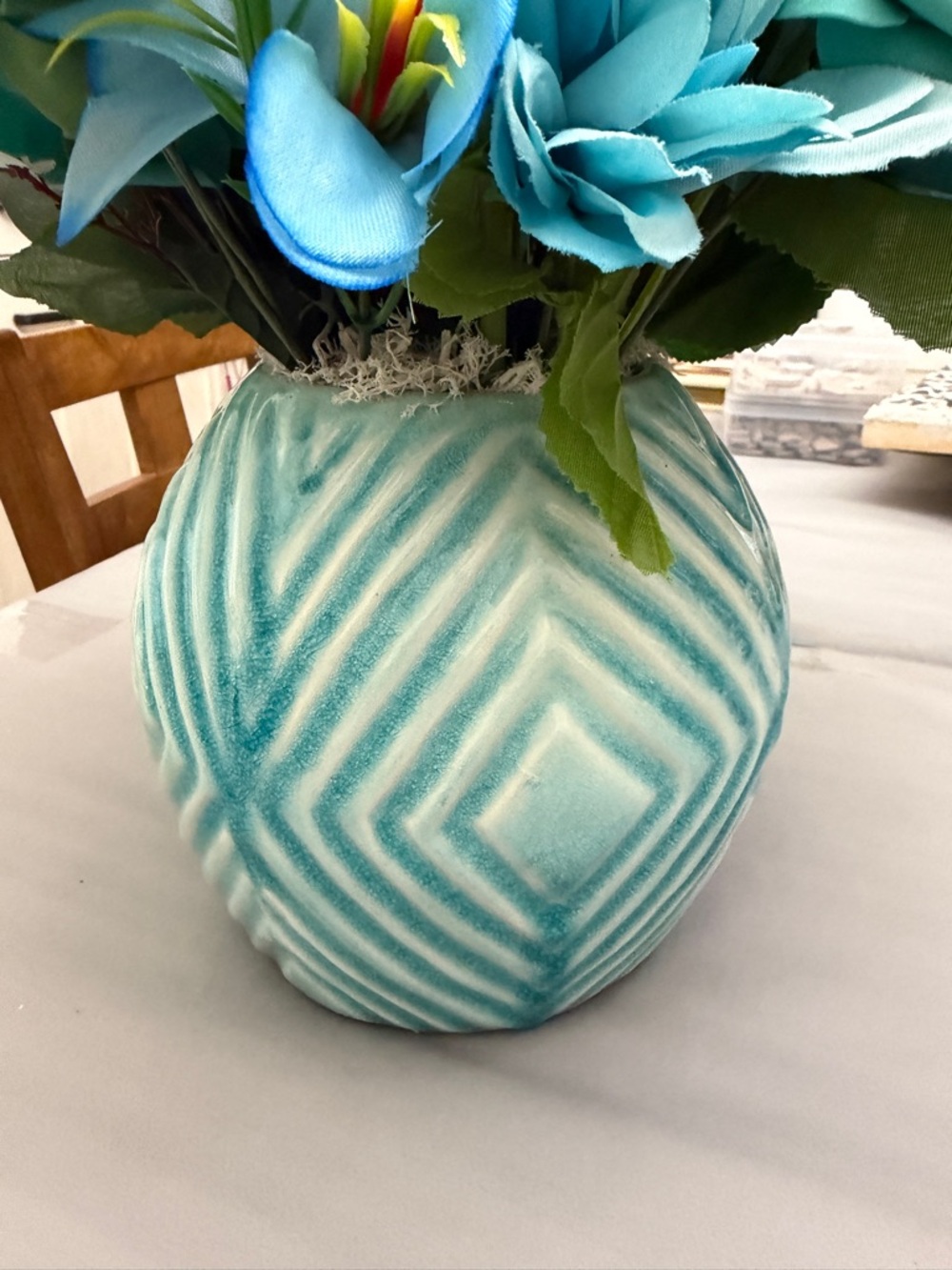 Turquoise & White Floral Arrangement in Decorative Vase - Home Accents - Picture 5 of 8